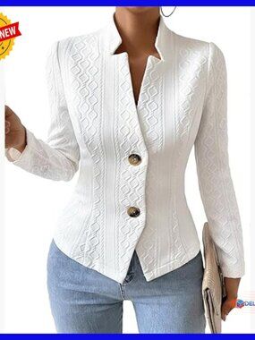 Petite Jacquard Sweater Blazer - Slim Fit V-Neck Full-Lined Work Coat